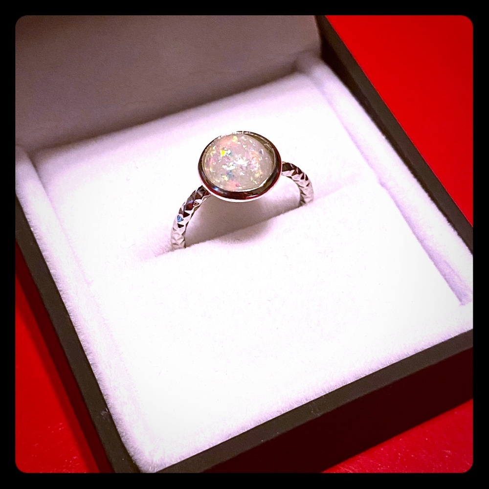 Faux Opal Silver Ring
